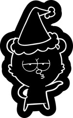 bored polar bear quirky cartoon icon of a wearing santa hat
