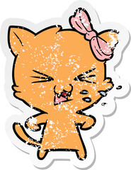 distressed sticker of a cartoon cat