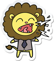 sticker of a cartoon roaring lion businessman