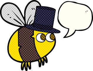 freehand drawn comic book speech bubble cartoon bee top hat