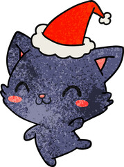 hand drawn christmas textured cartoon of kawaii cat