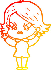 warm gradient line drawing of a cartoon stressed woman