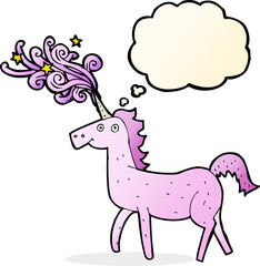 cartoon magical unicorn with thought bubble