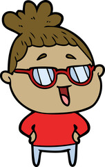 cartoon happy woman wearing spectacles