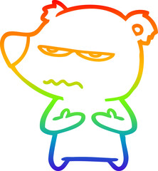 rainbow gradient line drawing of a annoyed bear cartoon