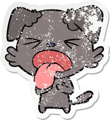distressed sticker of a cartoon disgusted dog