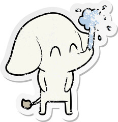 distressed sticker of a cute cartoon elephant spouting water