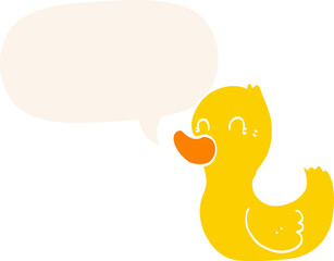 cartoon duck with speech bubble in retro style