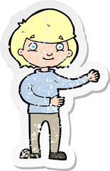 retro distressed sticker of a cartoon happy person