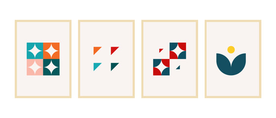 Geometric Bauhaus Posters for Modern Living Spaces. Vector Illustration Aesthetic Bauhaus Poster Enhancing Interior Design.