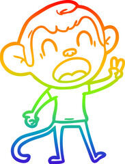 rainbow gradient line drawing of a shouting cartoon monkey