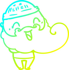 cold gradient line drawing of a happy man with beard and winter hat