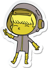 sticker of a cartoon spacegirl making peace sign