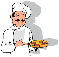 Chef in White Uniform Presenting Delicious Pizza