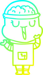 cold gradient line drawing of a happy cartoon robot