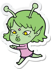 sticker of a pretty cartoon alien girl