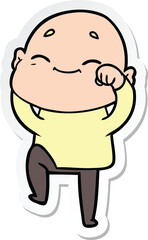 sticker of a happy cartoon bald man