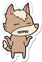 sticker of a cartoon wolf showing teeth