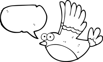 freehand drawn speech bubble cartoon flying bird
