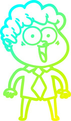 cold gradient line drawing of a cartoon happy man