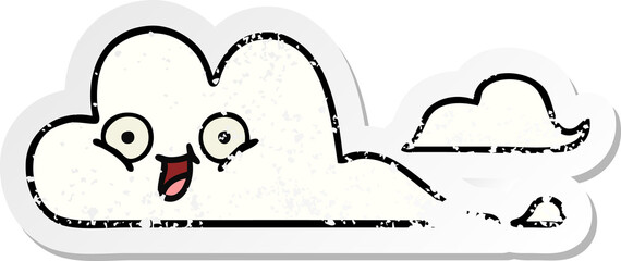 distressed sticker of a cute cartoon happy cloud