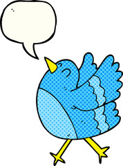 freehand drawn comic book speech bubble cartoon happy bird