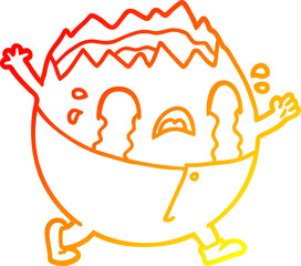 warm gradient line drawing of a humpty dumpty cartoon egg man crying