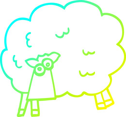 cold gradient line drawing of a cartoon funny sheep
