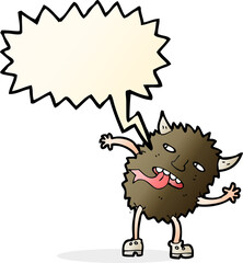 funny cartoon monster with speech bubble