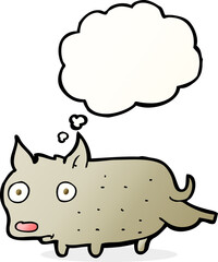 cartoon little dog cocking leg with thought bubble