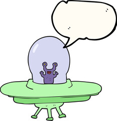 freehand drawn speech bubble cartoon alien spaceship