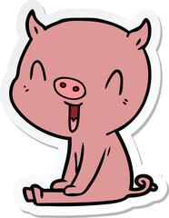 sticker of a happy cartoon pig sitting