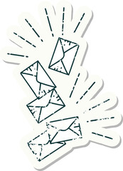 worn old sticker of a tattoo style falling letters