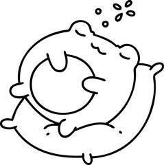 line doodle of a cute frog sleeping on a pillow