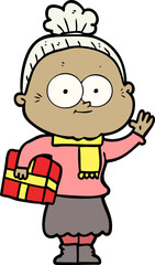 cartoon happy old woman