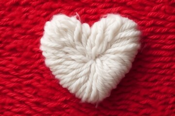 Fototapeta na wymiar White heart made of wool on a red background. Valentines Day. Generative AI