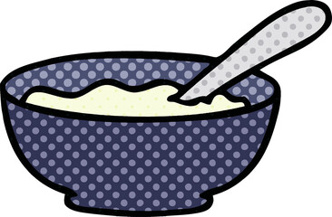 comic book style quirky cartoon bowl of porridge