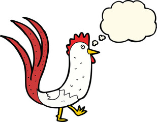 cartoon cockerel with thought bubble