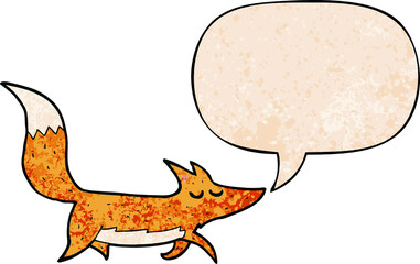 cartoon wolf with speech bubble in retro texture style