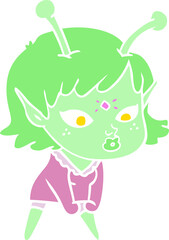 pretty flat color style cartoon alien girl