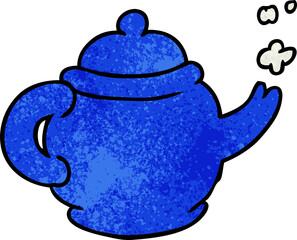 hand drawn textured cartoon doodle of a blue tea pot