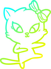 cold gradient line drawing of a cartoon cat