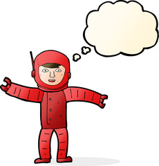 cartoon space man with thought bubble