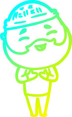 cold gradient line drawing of a cartoon happy bearded man