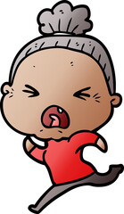 cartoon angry old woman
