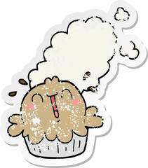 distressed sticker of a cute cartoon pie