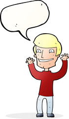 cartoon excited man with speech bubble