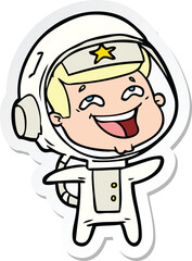 sticker of a cartoon laughing astronaut