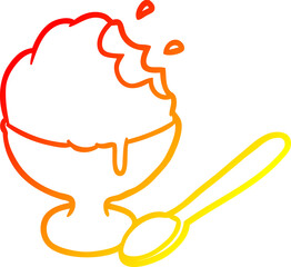warm gradient line drawing of a ice cream dessert in bowl
