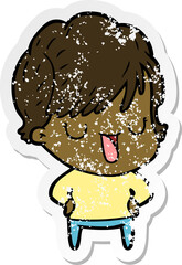 distressed sticker of a cartoon woman talking